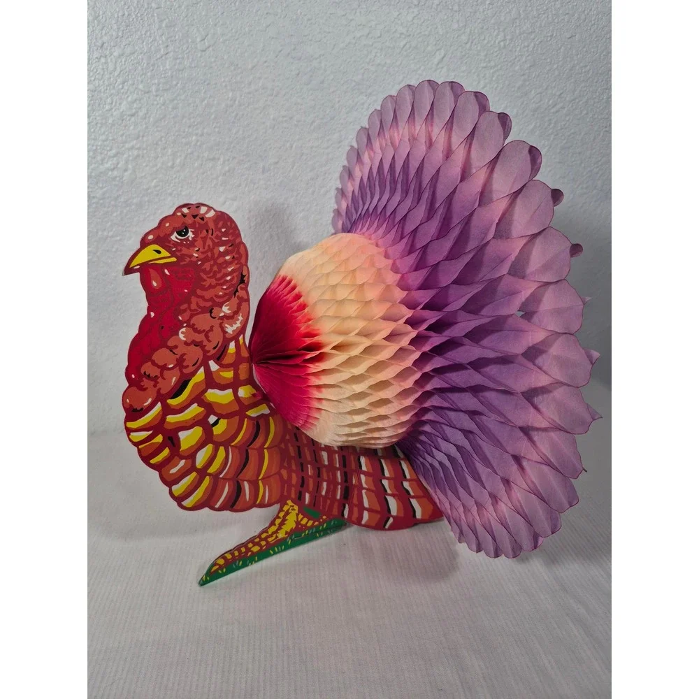 Vintage Thanksgiving Honeycomb Turkey Centerpieces Set of 2 Paper Decorations
